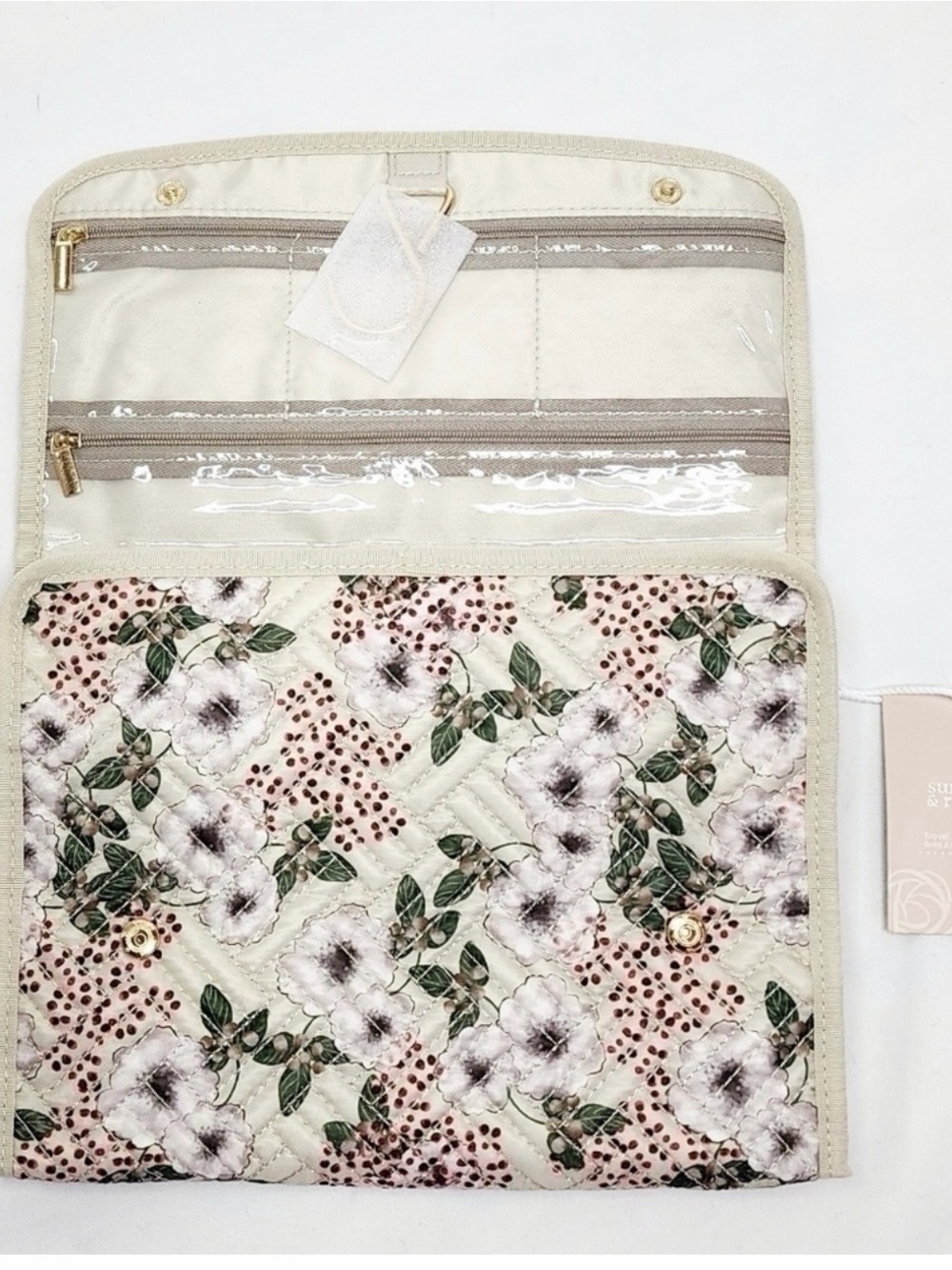 Summer & Rose Quilted Floral Folding Hanging Travel Jewelry Organizer Case NEW